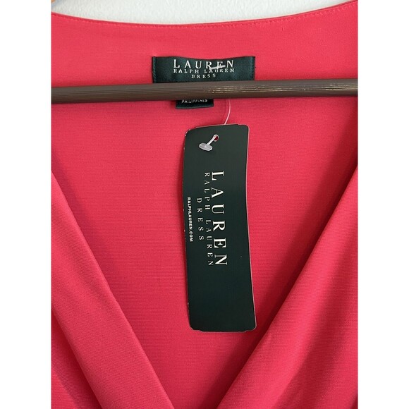 NWT Lauren Ralph Lauren Coral Dress Women’s Sz 10 V-Neck Side Rouching - Picture 2 of 11